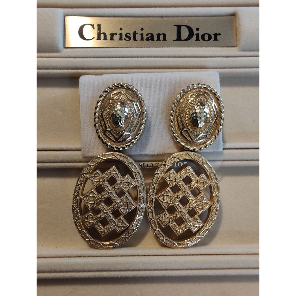 Vintage Christian Dior Gold Plated Double Oval Clip Statement Earrings Germany